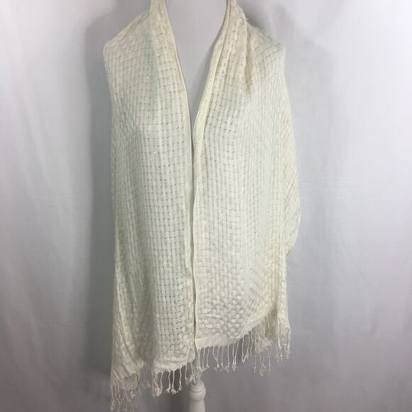 NWT Apt. 9 Women's Scarf Fringe Ends Ivory Silver - Picture 2 of 5